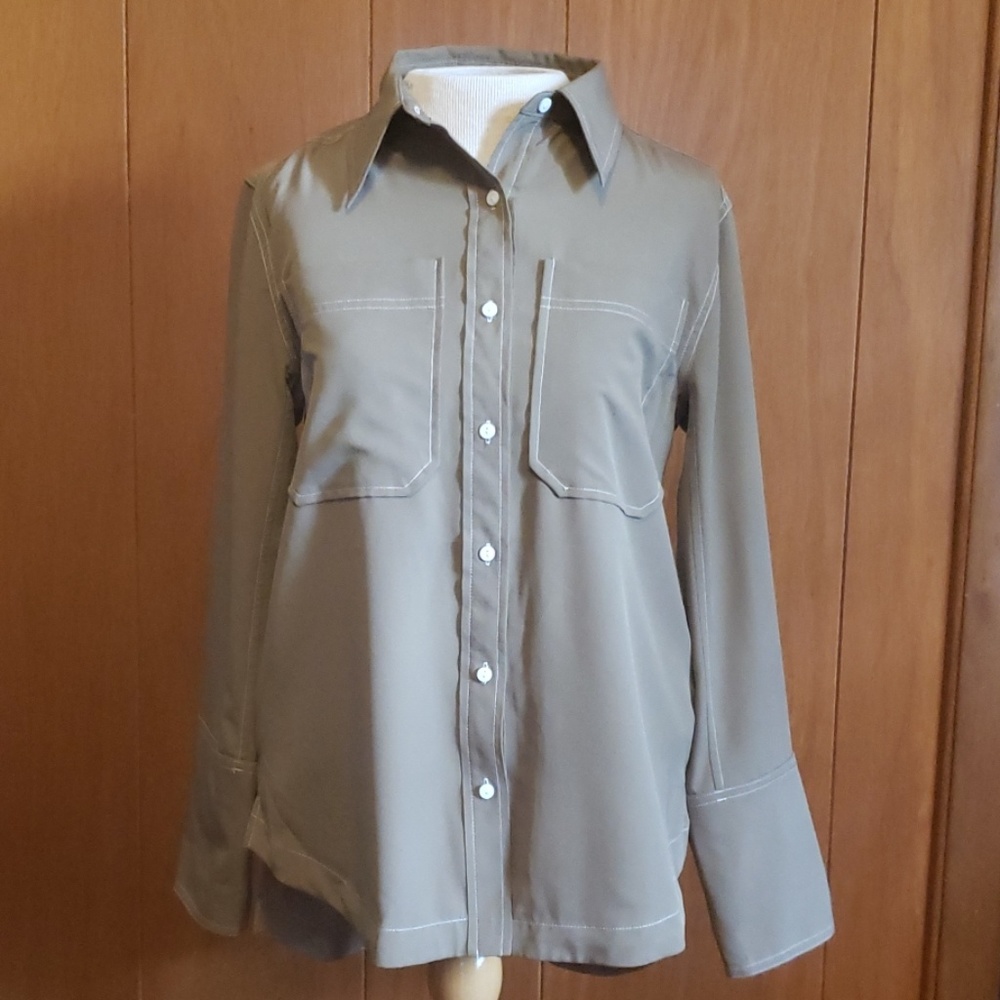 EUC olive green button down blouse